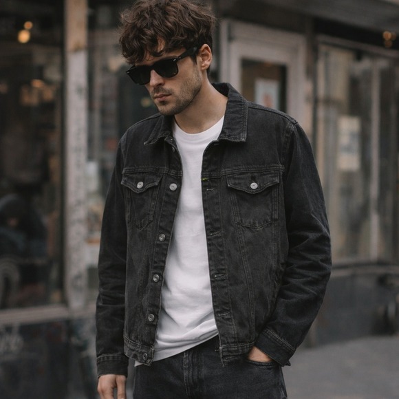 Pull&Bear Other - Pull & Bear Black Denim Jacket Trucker Washed Grunge Indie L Minimalist Capsule